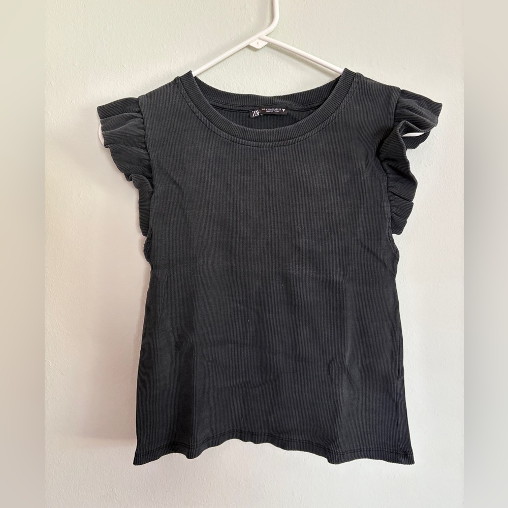 Zara Black Ruffle Sleeve Top